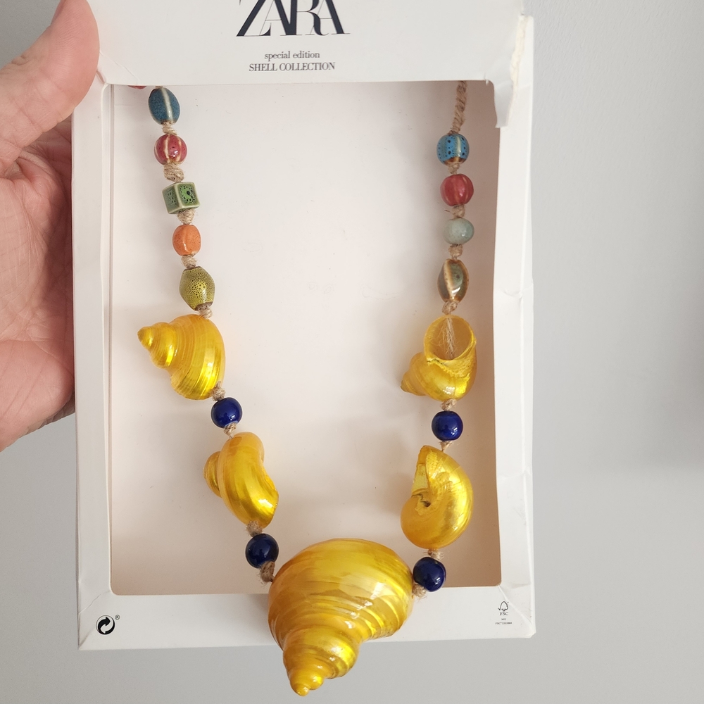ZARA Shell Statement Necklace in Bright Yellow with Multicolor Beads